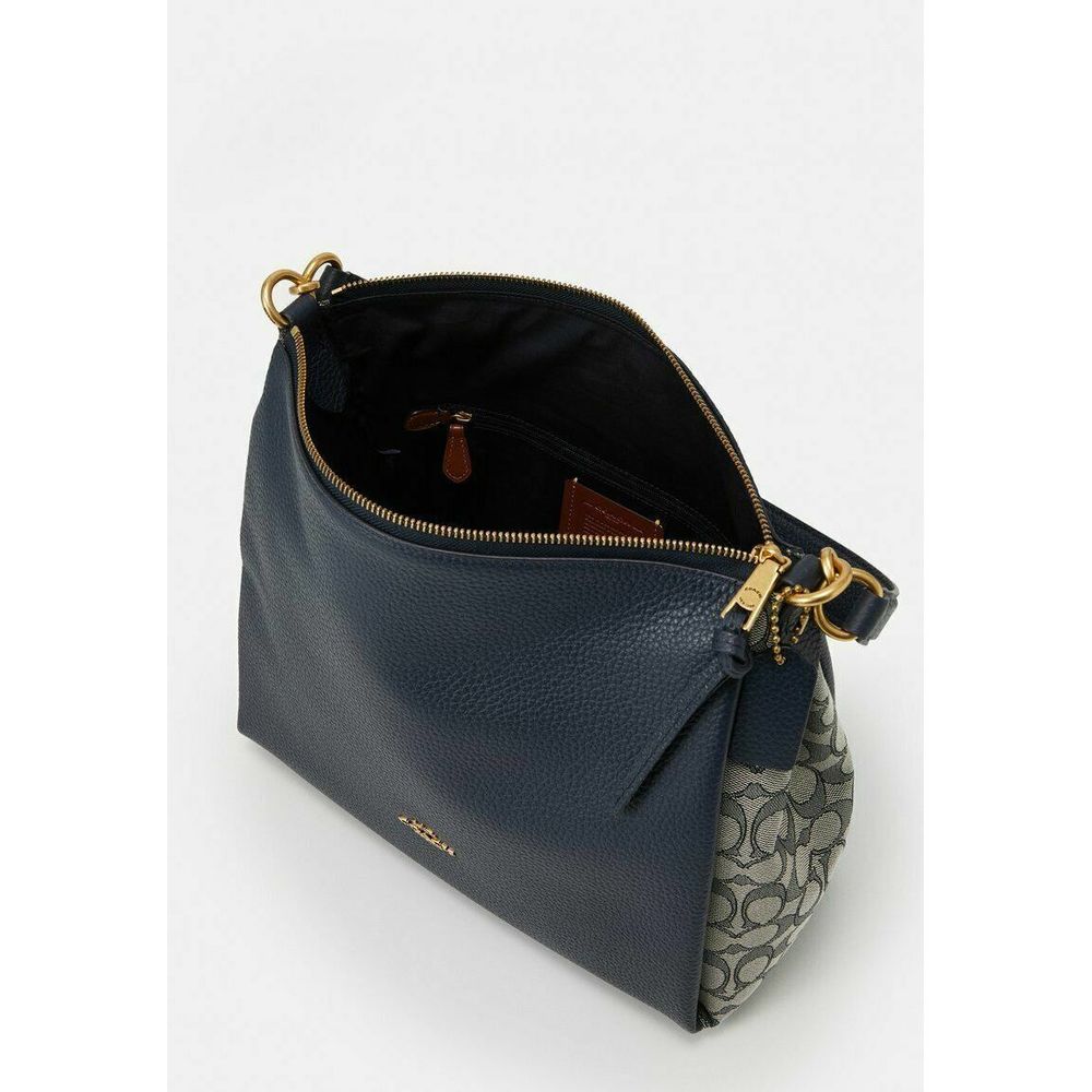 Coach Signature Jacquard Shay Leather Shoulder Bag Handbag Purse Navy Blue NEW - Picture 5 of 9